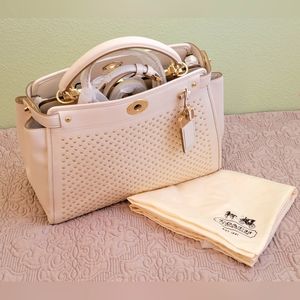 NWT Coach Gramercy Studded Satchel Bag | Leather | Off White | Gold Studs